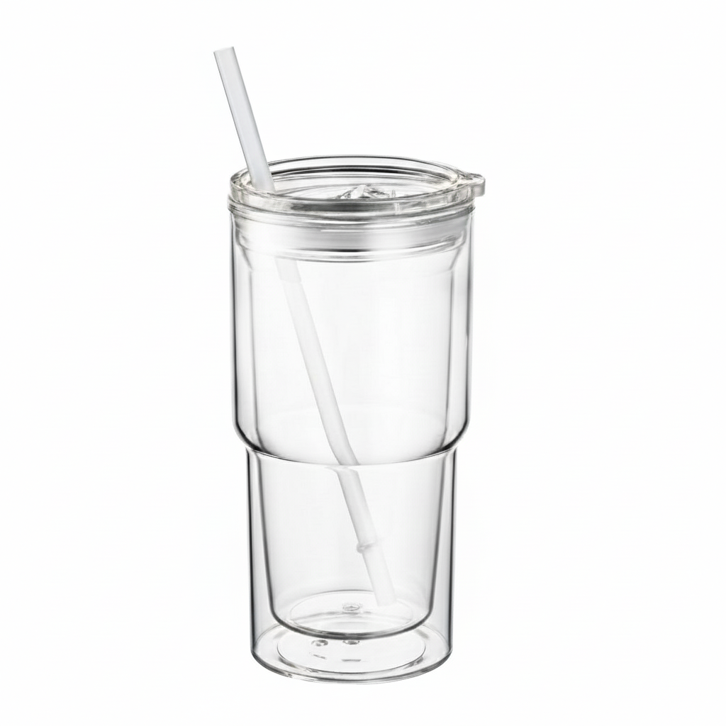 18 OZ Plastic Clear Tumbler With Straw