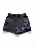 LB Signature Cargo Lounge Shorts - Midnight Black | Pink Embroidery