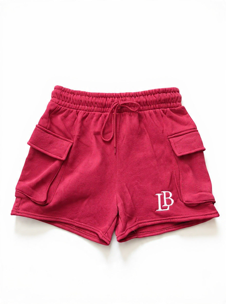 LB Signature Cargo Lounge Shorts - Rose Pink | White Embroidery