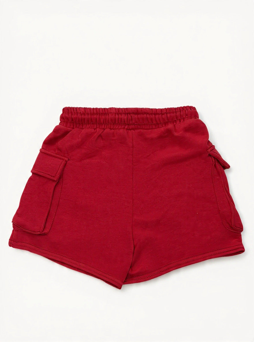 LB Signature Cargo Lounge Shorts - Crimson Red | Black Embroidery