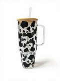 32 OZ GLASS Cow print cup with Handle