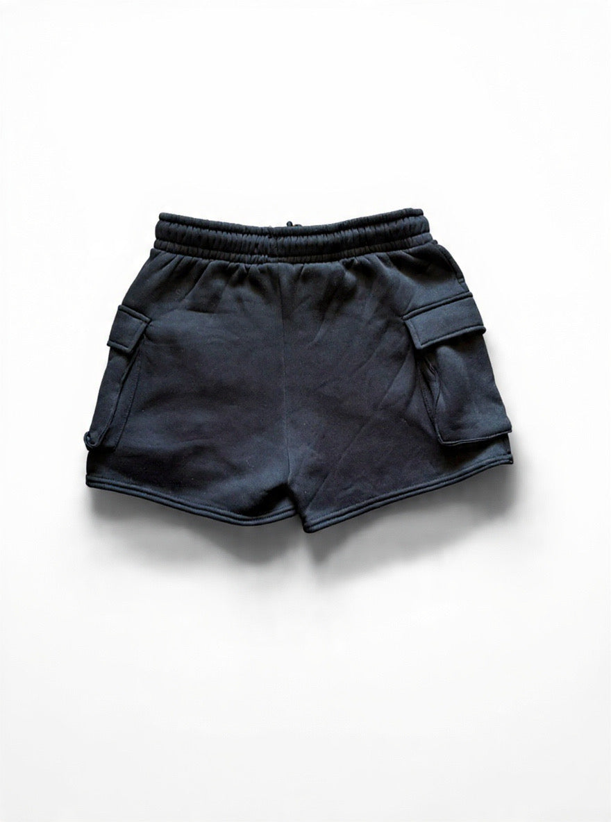 LB Signature Cargo Lounge Shorts - Midnight Black | Pink Embroidery