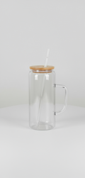 20 Oz Double Wall Glass Coffee Mug with Handle and Straw