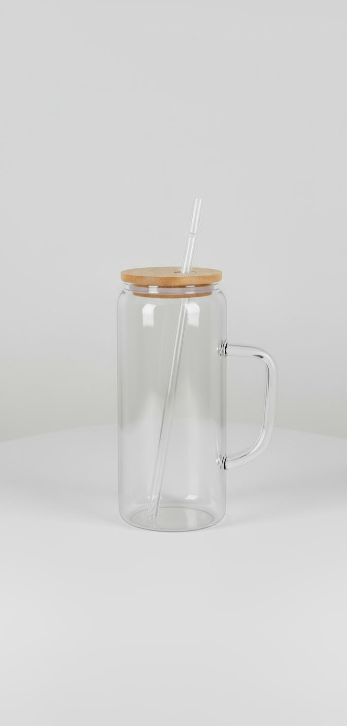 20 Oz Double Wall Glass Coffee Mug with Handle and Straw