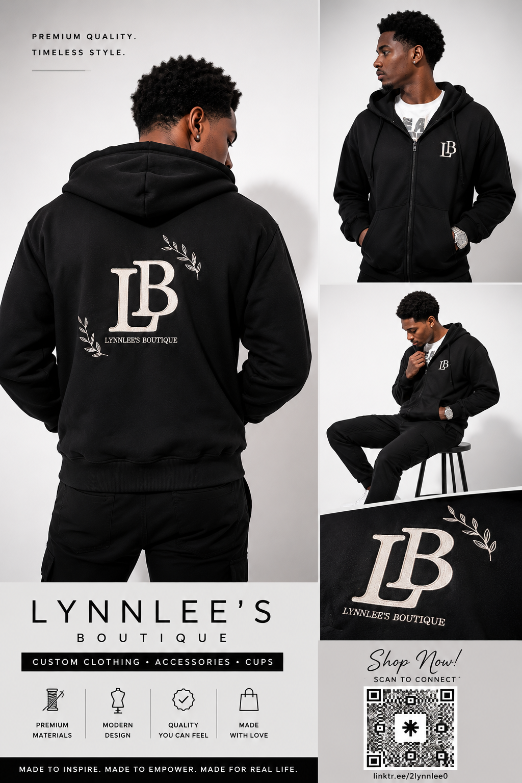 LB Signature Premium Zip-Up Hoodie – Midnight Black Edition