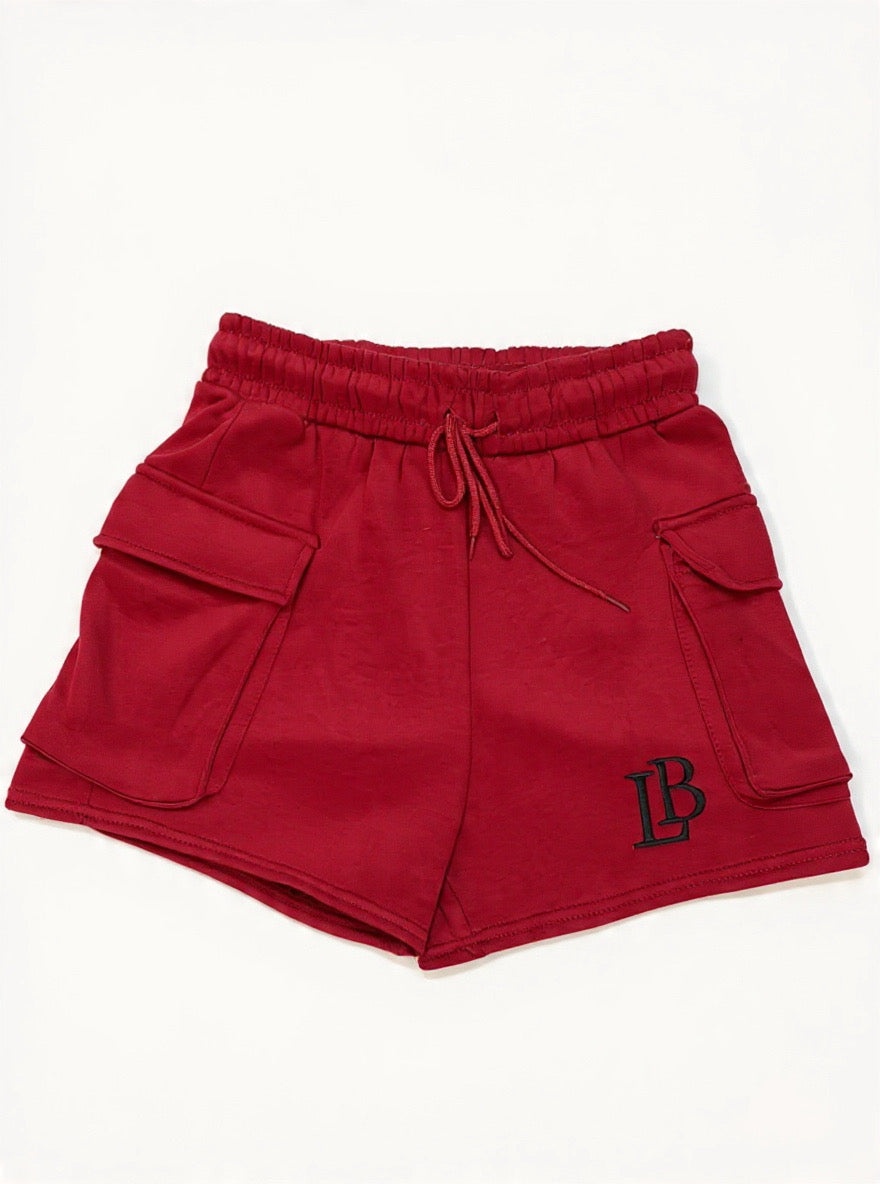 LB Signature Cargo Lounge Shorts - Crimson Red | Black Embroidery