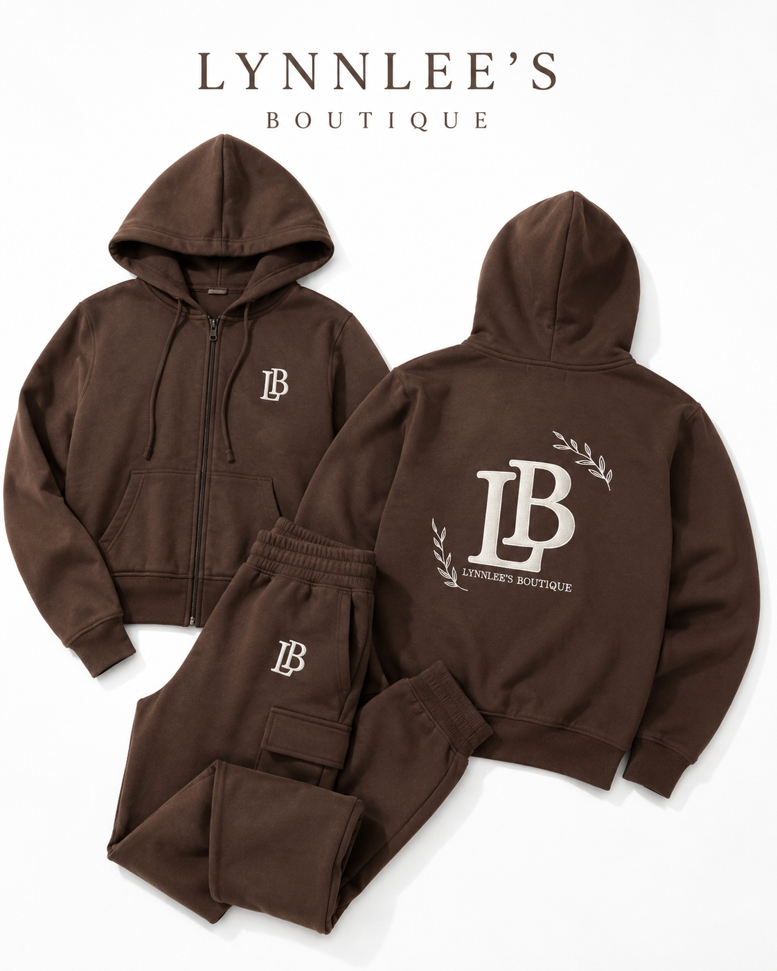 Lynnlee’s Boutique Signature Luxe Zip-Up Tracksuit Set – Chocolate Brow